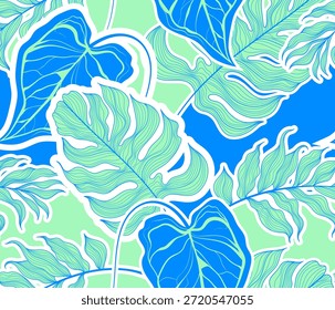 Patrón de hojas tropicales. Patrón de flores sin costuras en Vector