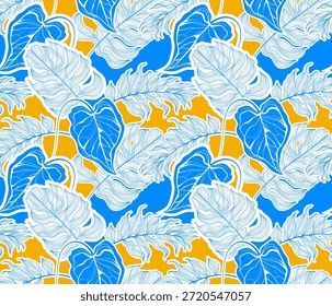 Patrón de hojas tropicales. Patrón de flores sin costuras en Vector