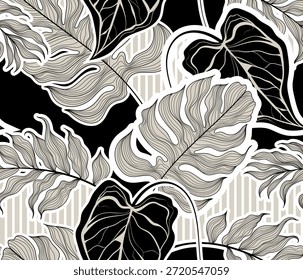 Padrão de folhas tropicais. Padrão de flores sem emenda no vetor