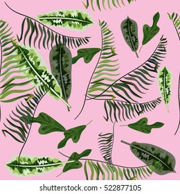 Tropical leaves pattern.Seamless vector floral pattern with tropical leaves.