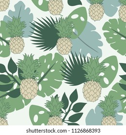 Tropical Leaves with pineapple background in pastel colors
