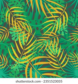 Hojas tropicales. Fondo vectorial de las plantas. Hojas de monstera, palmeras y otras plantas exóticas. 