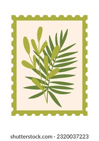 Tropical Leaves Postage Stamp Vector Illustration