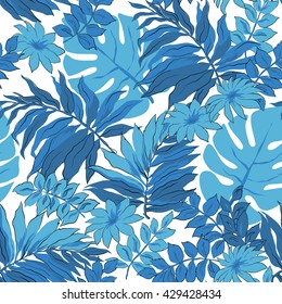 Tropical Leaves Print Background Beautiful Seamless Stock Vector ...