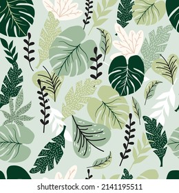 tropical leaves print pattern with exotic leaf's vector for home textile fabric wallpaper