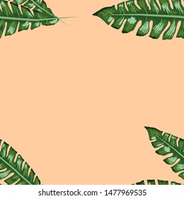 Tropical leaves realistic seamless pattern. Banana leaf and palm tree. Hawaiian exotic background with tropical plants.