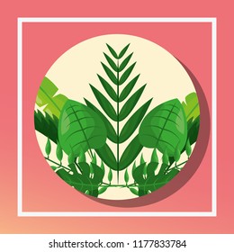 tropical leaves round banner foliage decoration