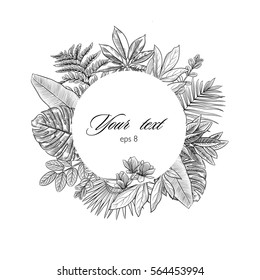 tropical leaves round frame