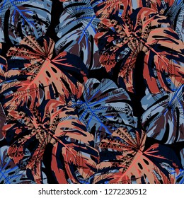 Tropical Leaves. Seamles Pattern with Australian Rainforest. Modern Colorful Texture for Print, Textile, Linen. Vector Tropical Pattern.