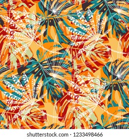 Tropical Leaves. Seamles Pattern with Brasilian Jungle. Trendy Colorful Texture for Paper, Wallpaper, Textile. Vector Tropical Pattern.