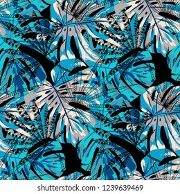 Tropical Leaves. Seamles Pattern with Brasilian Jungle. Modern Colorful Texture for Wallpaper, Swimwear, Underwear. Vector Tropical Pattern.