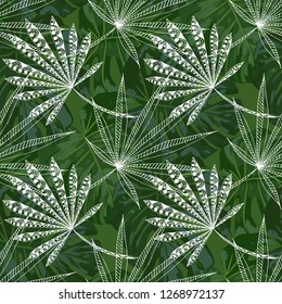 Tropical Leaves. Seamles Pattern with Hawaiian Rainforest. Vintage Colorful Texture for Paper, Swimwear, Cloth. Vector Tropical Pattern.