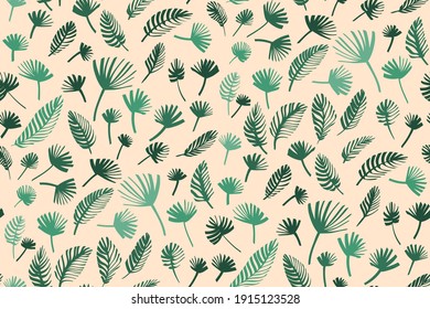 Tropical leaves seamless background pattern. Vector illustration,Palm leaves hand drawn.