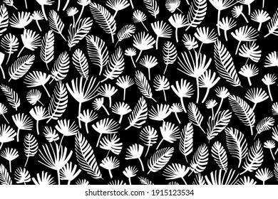 Tropical leaves seamless background pattern. Vector illustration,Palm leaves hand drawn.