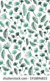 Tropical leaves seamless background pattern. Vector illustration,Palm leaves hand drawn.