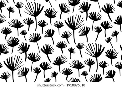 Tropical leaves seamless background pattern. Vector illustration,Palm leaves hand drawn.