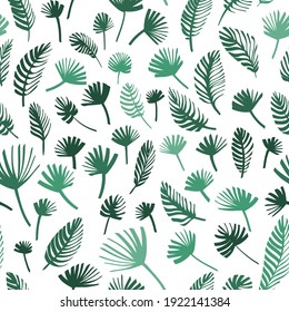 Tropical leaves seamless background pattern. Vector illustration,Palm leaves hand drawn.