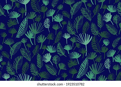 Tropical leaves seamless background pattern. Vector illustration,Palm leaves hand drawn.