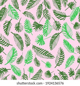 Tropical leaves seamless background pattern. Vector illustration,Palm leaves hand drawn.