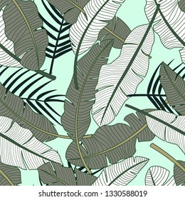 Tropical leaves seamless pattern 