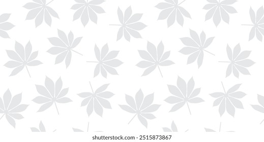 Tropical leaves seamless pattern background vector illustration, white grey color, cassava leaves pattern seamless