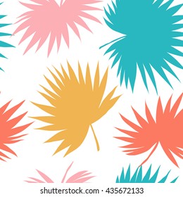 Tropical leaves seamless pattern backgrounds. Retro color fashion design. Vector illustration