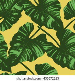 Tropical leaves seamless pattern backgrounds. Fashion design. Vector illustration