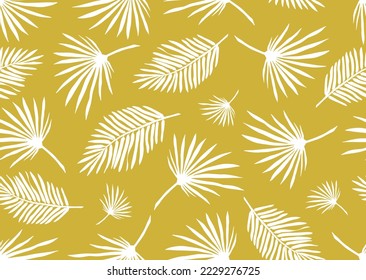 Tropical leaves seamless pattern. Botanical background. Sun-scorched leaves. Vector pattern for printing on fabric and paper. 