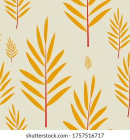 tropical leaves seamless pattern. Bright yellow palm leaves. Design for packaging, menus, wrappers, invitations.
