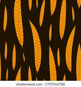 tropical leaves seamless pattern. Bright yellow palm leaves. Design for packaging, menus, wrappers, invitations.