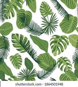 Tropical leaves seamless pattern in cartoon style. Vector illustration