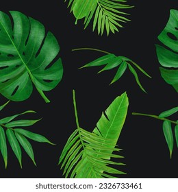 Tropical leaves seamless pattern dark vector