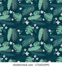 Tropical Leaves Seamless Pattern - elegant, exotic, hand drawn leaves - great for Textiles, Fabrics, Wallpapers, banners, Cards - surface design