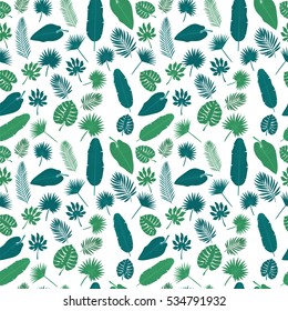 Tropical leaves seamless pattern. Exotic floral tropical palm and banana leaves background. Vector illustration