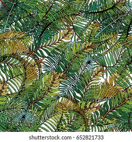 Tropical Leaves Seamless Pattern. Exotic Palm Leaves Background. Hand Drawn illustration.