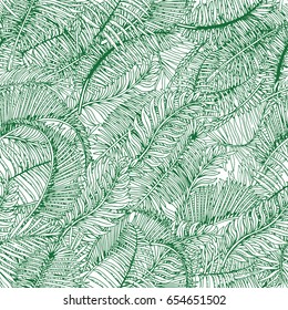 Tropical Leaves Seamless Pattern. Exotic Palm Leaves Background. Hand Drawn illustration.