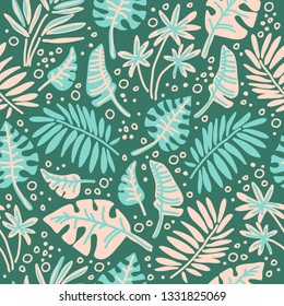 Tropical leaves. Seamless pattern. Flat vector Illustration. Design element for fabric, wallpaper or gift wrap.