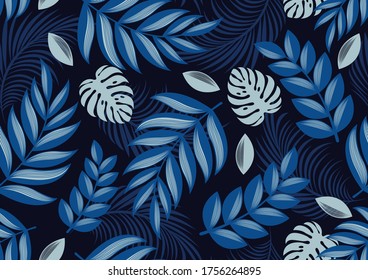 Tropical Leaves Seamless Pattern, Floral Background, vector illustration.