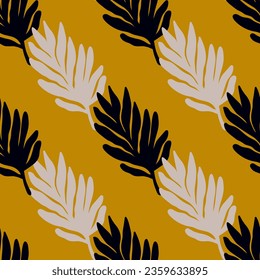 Las hojas tropicales son un patrón impecable. Fondo floral. Papel pintado de decoración inspirado en Matisse. Fondo de forma orgánico simple. Diseño para tela, impresión textil, superficie, envoltura, cubierta.