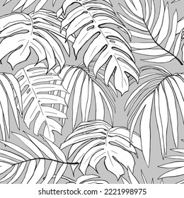 Las hojas tropicales son un patrón impecable. Ilustración vectorial moderna gráfica.