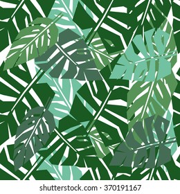 Tropical leaves seamless pattern. Green palm leaves background. Jungle illustration.