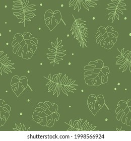Tropical leaves. Seamless pattern. Hand drawn. Sketch art. Vector