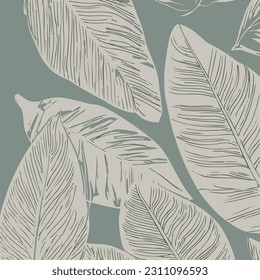 Tropical leaves seamless pattern. Hand drawn vector illustration. Retro background.