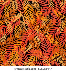 Tropical leaves seamless pattern. Hand drawn vector illustration. Wrapping paper.