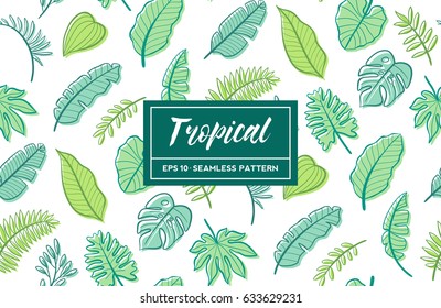 Tropical leaves seamless pattern. Hand drawn vector illustration. Perfect for backgrounds, wallpapers and wrapping paper.