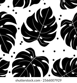 Tropical leaves seamless pattern. Tropical leaves illustration. Tropical leaves background. Perfect for fabrics, textile, wallpaper, and decor. SSTKbackgrounds