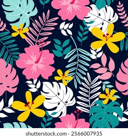 Tropical leaves seamless pattern. Tropical leaves illustration. Tropical leaves background. Perfect for fabrics, textile, wallpaper, and decor. SSTKbackgrounds