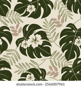 Tropical leaves seamless pattern. Tropical leaves illustration. Tropical leaves background. Perfect for fabrics, textile, wallpaper, and decor. SSTKbackgrounds