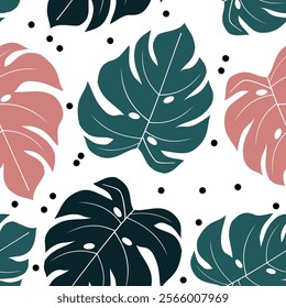 Tropical leaves seamless pattern. Tropical leaves illustration. Tropical leaves background. Perfect for fabrics, textile, wallpaper, and decor. SSTKbackgrounds