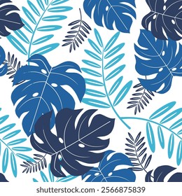 Tropical leaves seamless pattern. Tropical leaves illustration. Tropical leaves background. Perfect for fabric, textile, wallpaper, and decor. SSTKbackgrounds